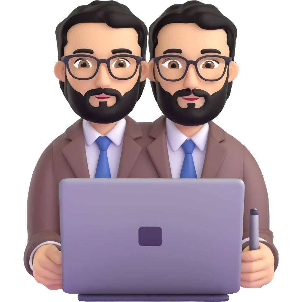 single professional man with medium black beard, neat black hair, connected unibrow, olive tan skin, brown eyes, glasses, prominent nose, wearing clean business casual attire, holding a laptop, centered portrait emoji