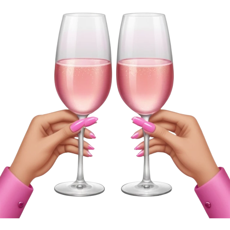Pink champagne toast two glasses brown hands with manicured pink nails emoji