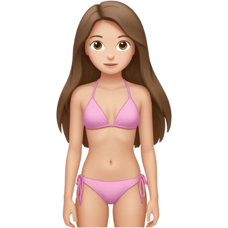 pretty white brunette teen long hair with hazel eyes and a small waist in light pink bikini emoji