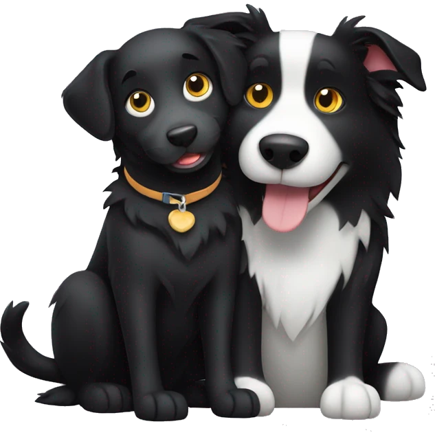 border collie dog and black cat being friends emoji