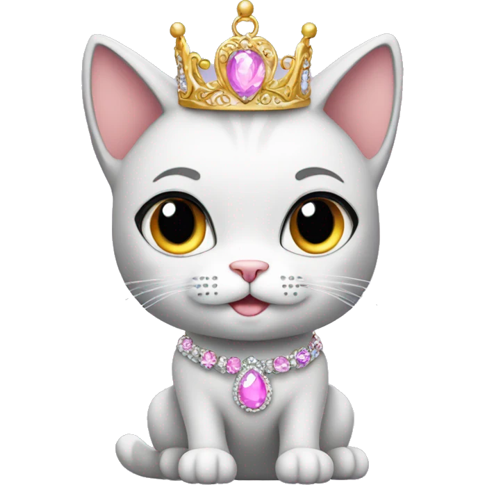 Sparkly princess-cat with tiara and necklace full body emoji