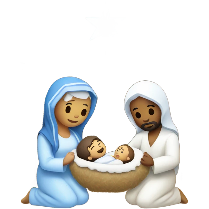 Nativity with white skinned Jesus, Mary, and Joseph emoji