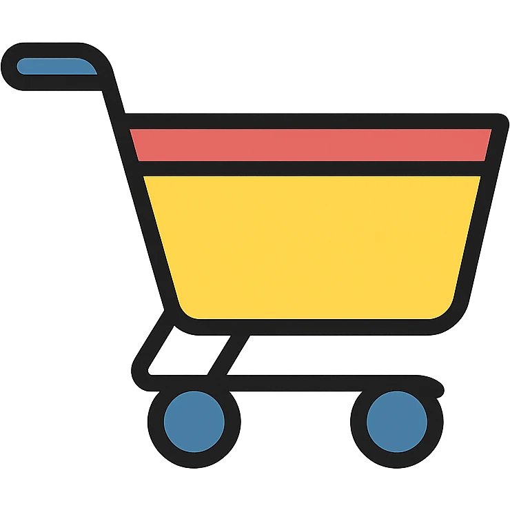 A shopping cart icon, black and white, lineal color, no outline. emoji