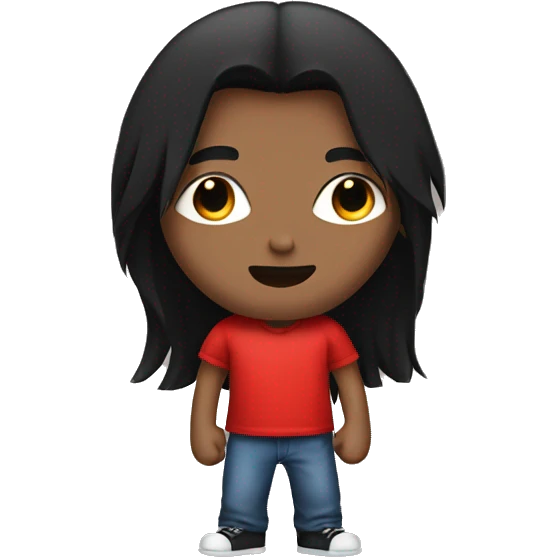 A young guy with long black hair, wearing a red shirt, and a black patch over his right eye emoji