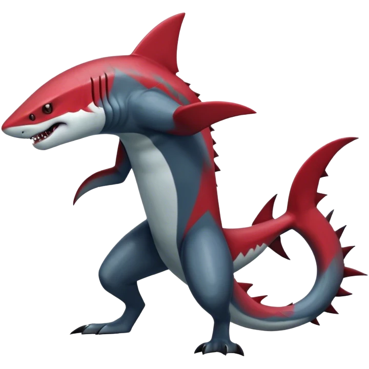 Realistic dark edgy futuristic modern advanced Sharpedo-Zoroark-Scizor-canine-vernid-sergal-fursona-hybrid-animal creature with a shark-tail and red scars, full body, with cool sharp markings  emoji