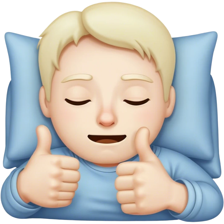 Completely sleep deprived face with the thumbs up emoji