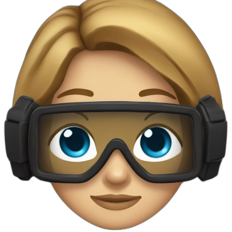 a woman with an a black scubadiver suit. she has blue eyes and an scubadiver mask brown long and straight hair emoji