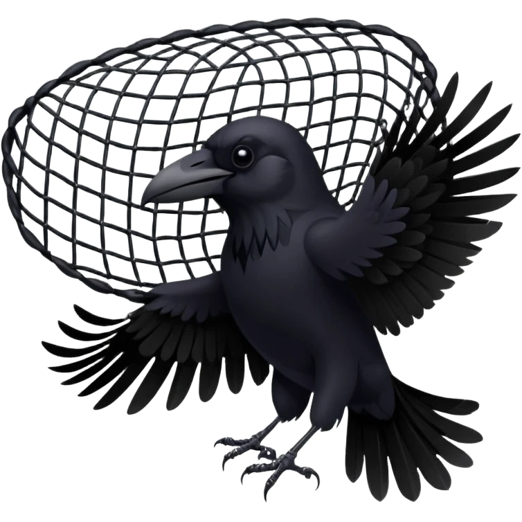 A raven getting caught by a net emoji