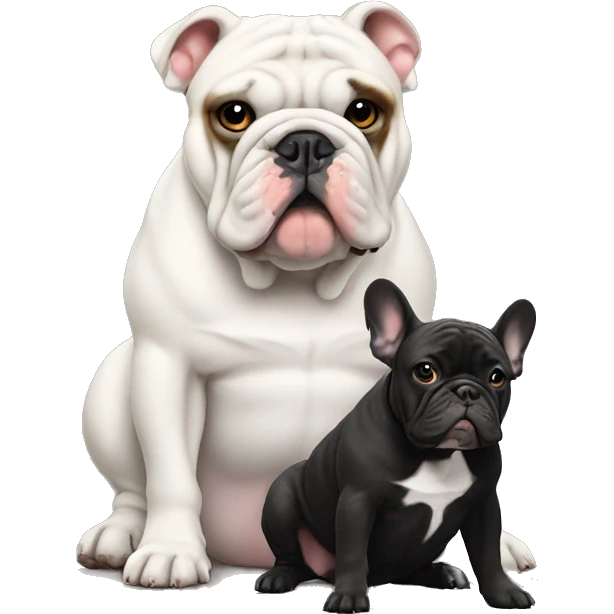 New englisch Bulldog sitting next to dark frenchie emoji