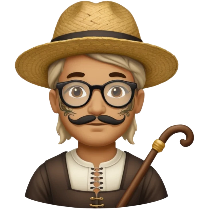 very tattoed face, normal glassess, fat venice gondolier with iconic hat and thick hair emoji