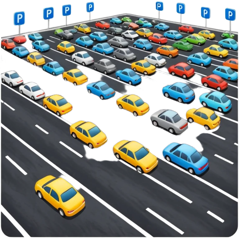 parking lot for 100 cars, parking sign with rows of cars, clean and vibrant emoji