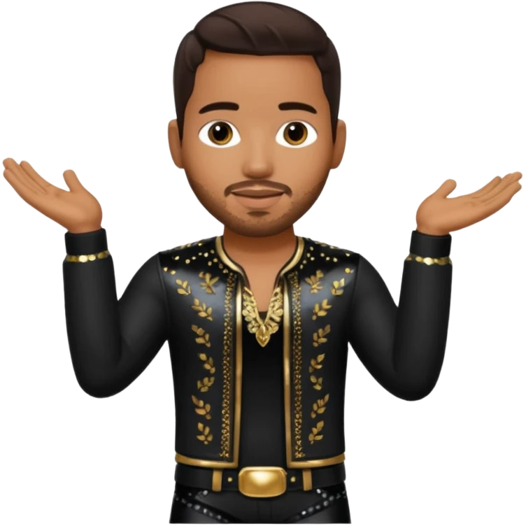 Romeo Santos with dark brown hair, black sequin outfit emoji