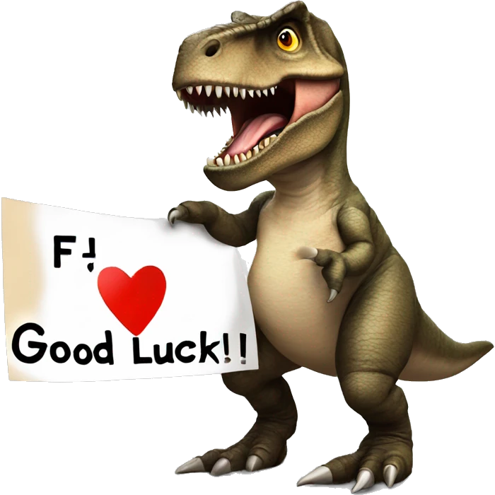 T-Rex holding a sign stating, "F Andrew, good luck" emoji