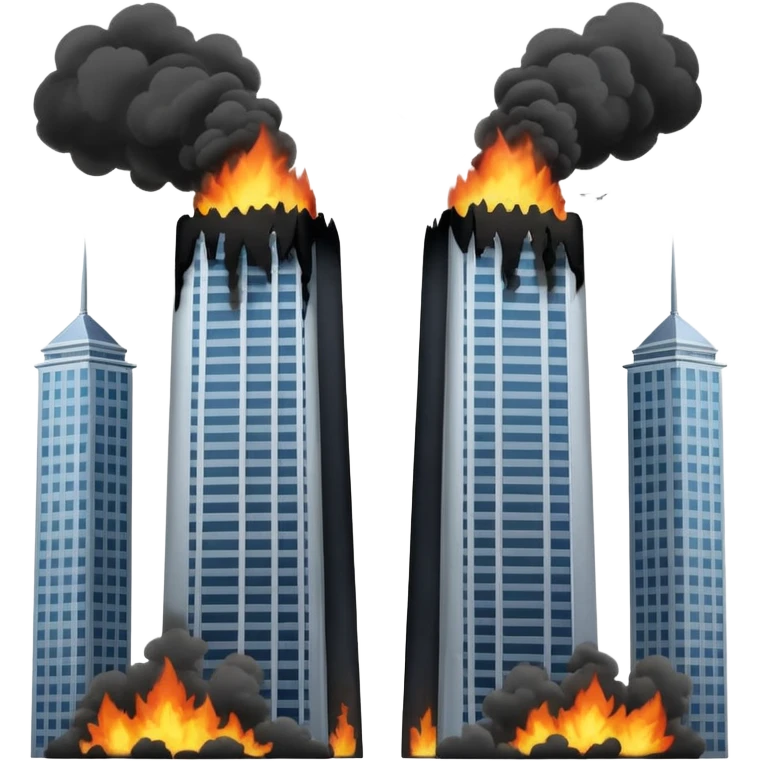 Two  similar skyscrapers and the plane that crashed into them. emoji