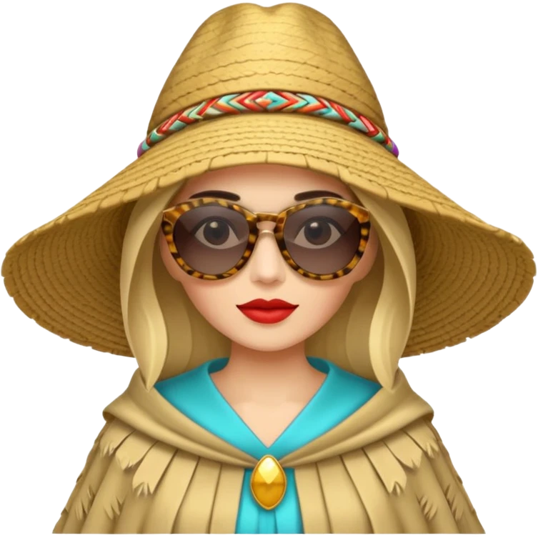 woman with fashion pancho sunglasses emoji