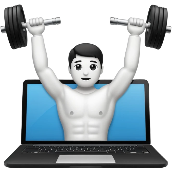 black and white laptop with arms lifting dumbbells emoji emoji
