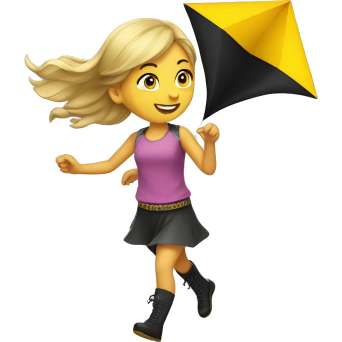 Caucasian Girl flying a yellow and black diamond-shaped kite emoji