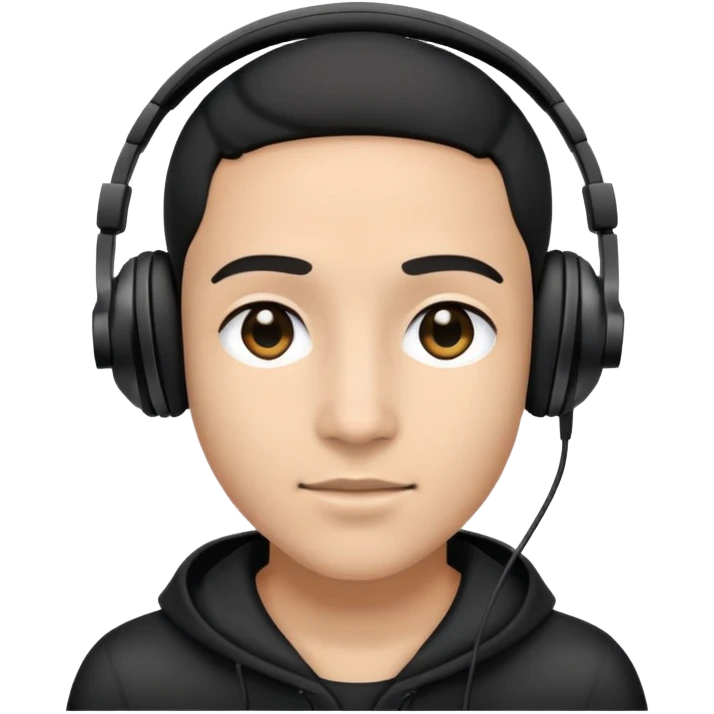 Just a face with mixed-race color skin, black eyes, and a black over-ear headphones emoji