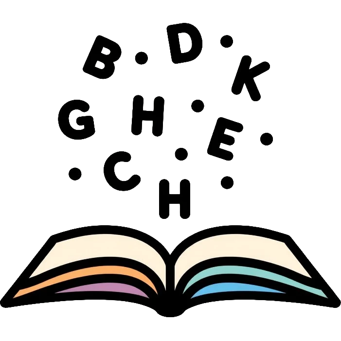 Literacy app icon with open book and alphabet letters floating above it emoji