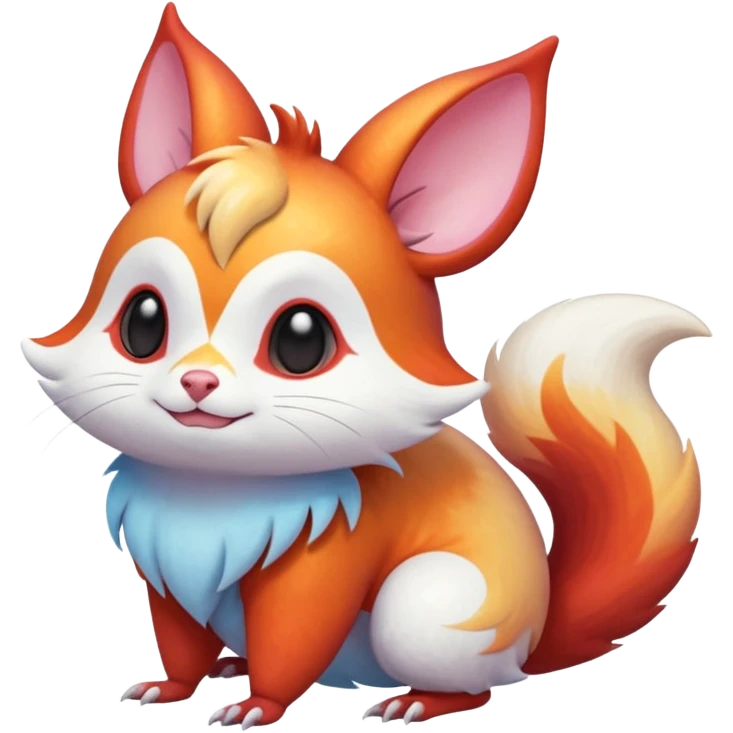  Shiny iridescent light warmly colored reddish-orange-gold-gradients vibrant colorful pastel flourishing flurry fuzzy Absol-Minccino-Furret-Zangoose-Chinchilla-Stitch-fusion-animal-Fakémon-hybrid-creature  emoji