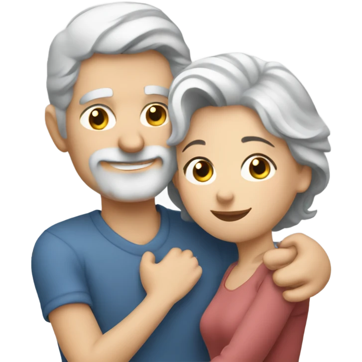 Blue eyes gray haired man hugs lady emoji