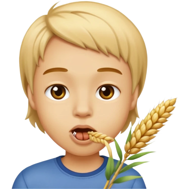 Campechano mordiendo una ramita de trigo en la boca emoji