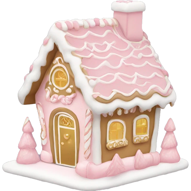 light pink and gold and white gingerbread house emoji
