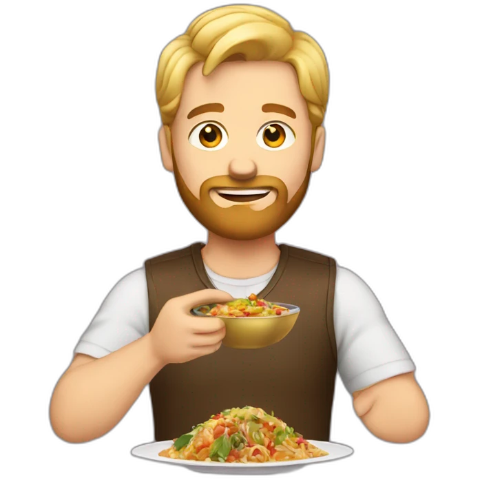 Man with blonde hair and beard eating Indian food emoji