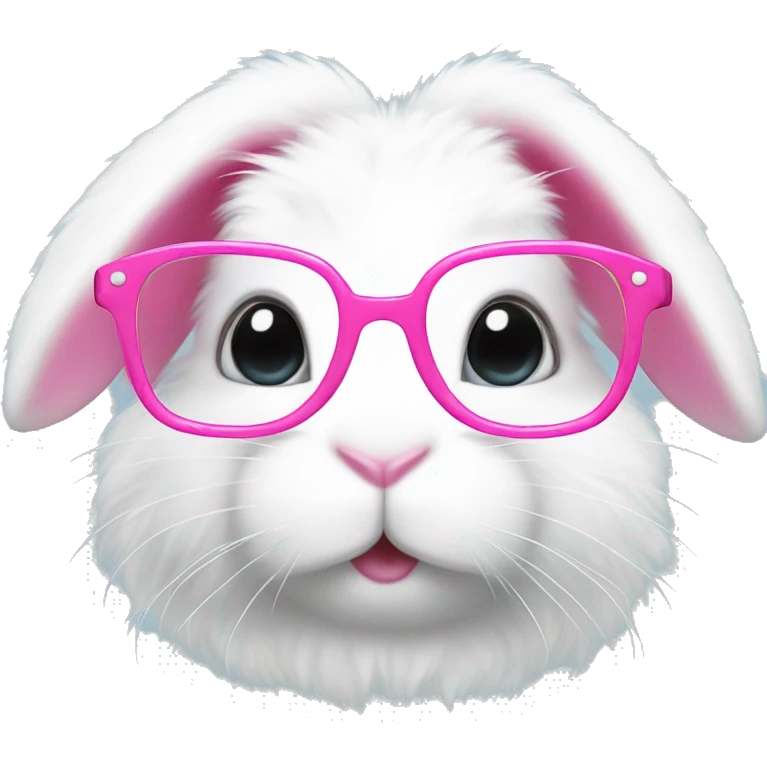 cute super fluffy white bunny with pink glasses emoji