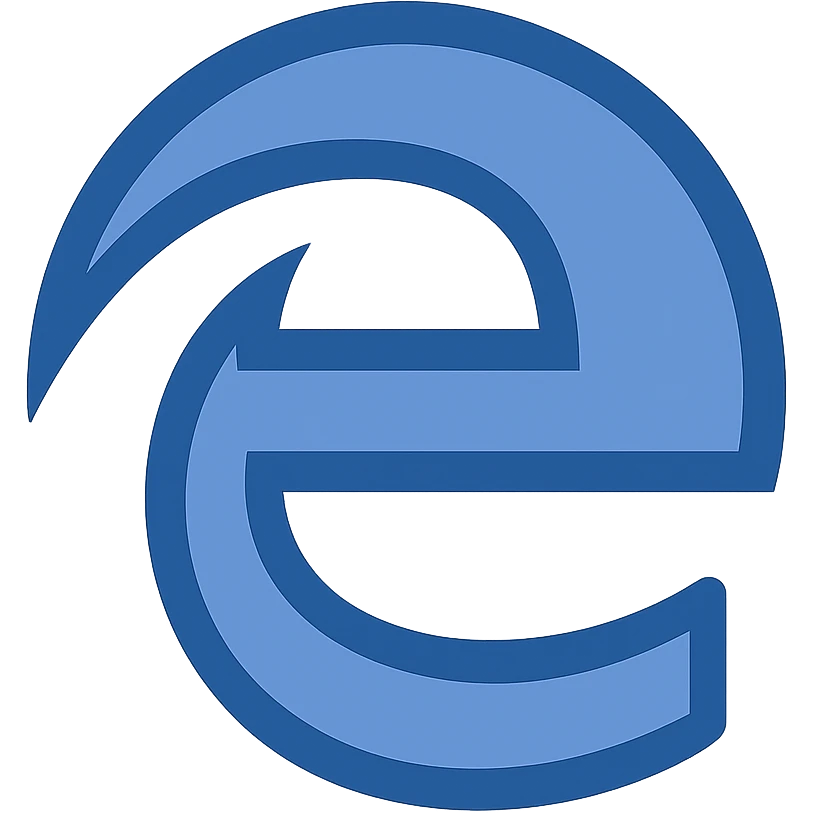 Reimagine the Microsoft Edge logo in a minimalistic, flat blue style consistent with previous icons. Use almost exclusively shades of blue for the swirling 'e' shape, with clean, simple lines. Prioritize clarity, recognizability, and consistency with the other icons. Fully transparent background, minimal use of other colors. emoji