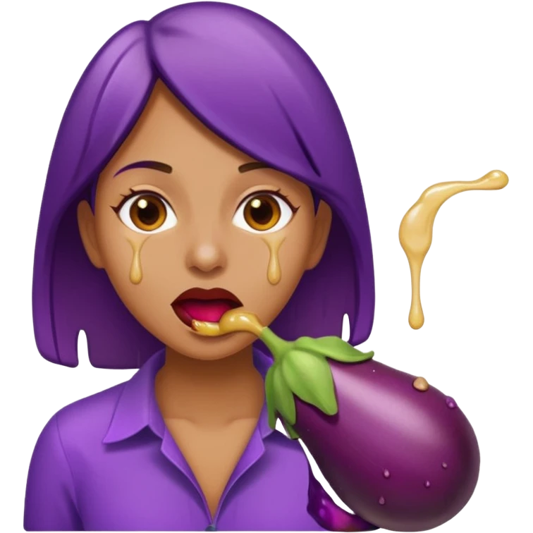 Women with dripping saliva while eating eggplant emoji