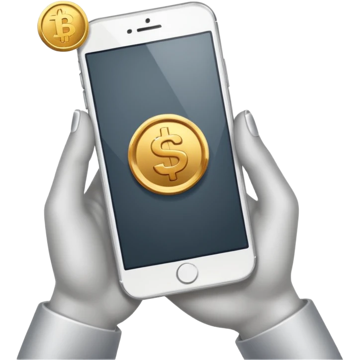 hand holding a phone showing a play icon and coin emoji