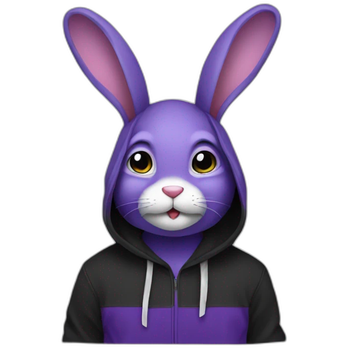 purple rabbit in a black hoodie emoji