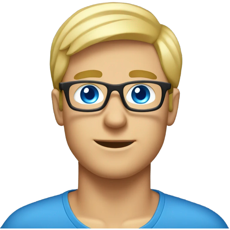male PCB designer behind macbook, blond, blue eyes with classes emoji