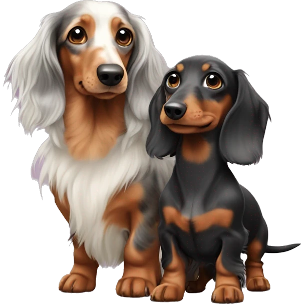 Long-haired merle dachshund with little one  emoji