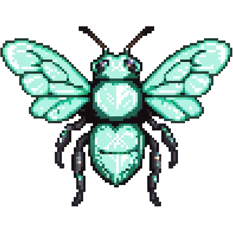 Mint green female bee with diamond wings, sparkly rhinestones, and glittery effects emoji