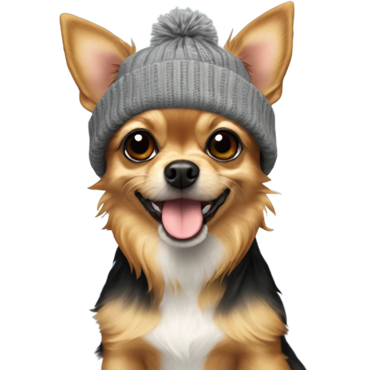 Yorkie chihuahua mix with toque with more fur emoji