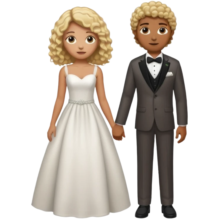 Blonde brown  skin girl skin in wedding dress curly hair with white men next too her with a suit on and straight brown  hair emoji