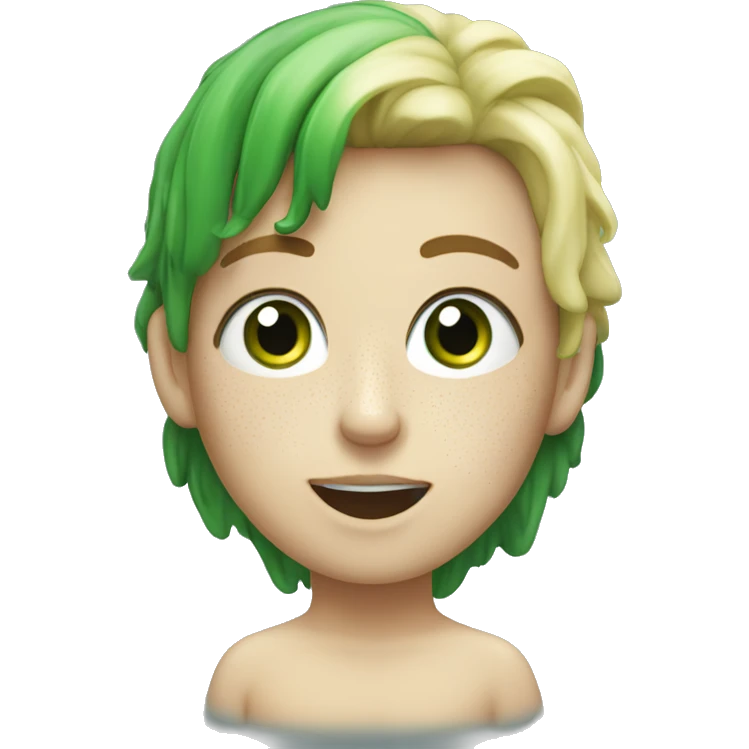 Skibidi toilet with green hair and freckles and big green eyes emoji