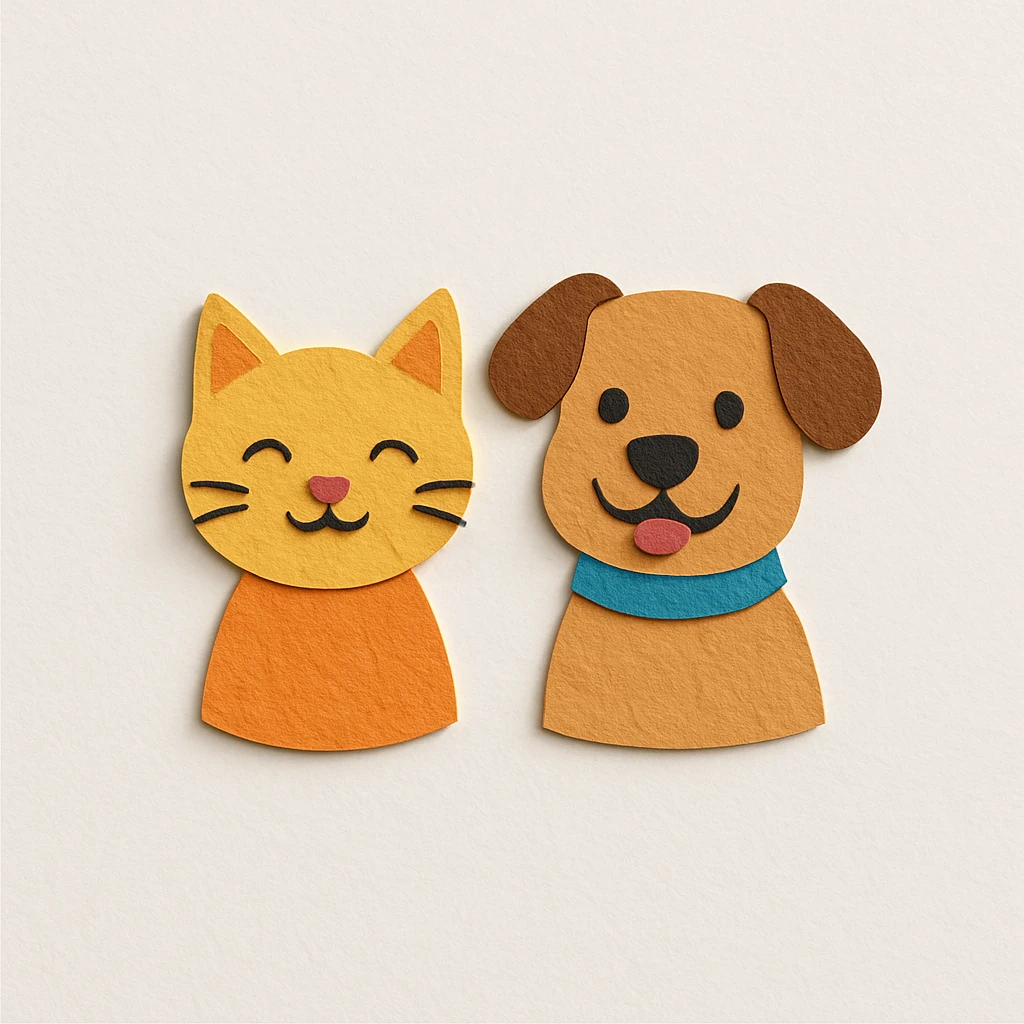 cat and dog in paper craft style emoji