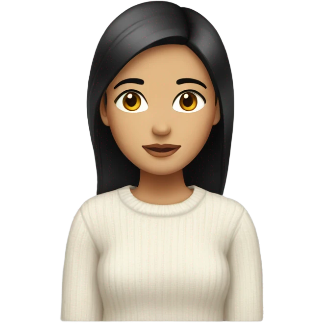 pretty girl with black straight hair and brown eyes with a white sweater emoji
