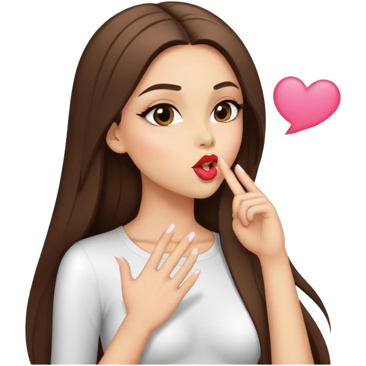 Sexy model girl with long straight brunette hair blowing kiss emoji