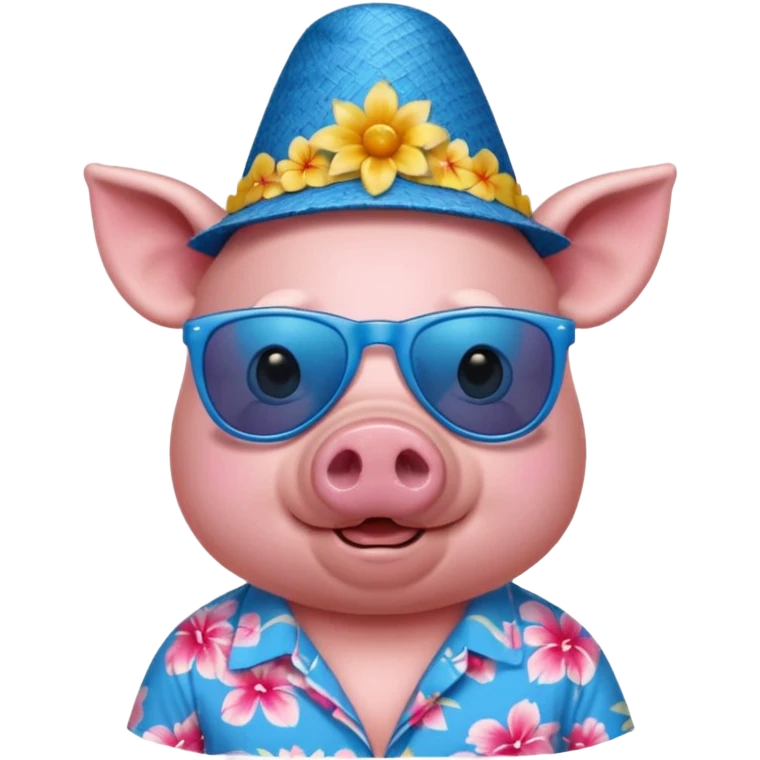 Pig with blue aloha shirt, birthday hat, sunglasses emoji