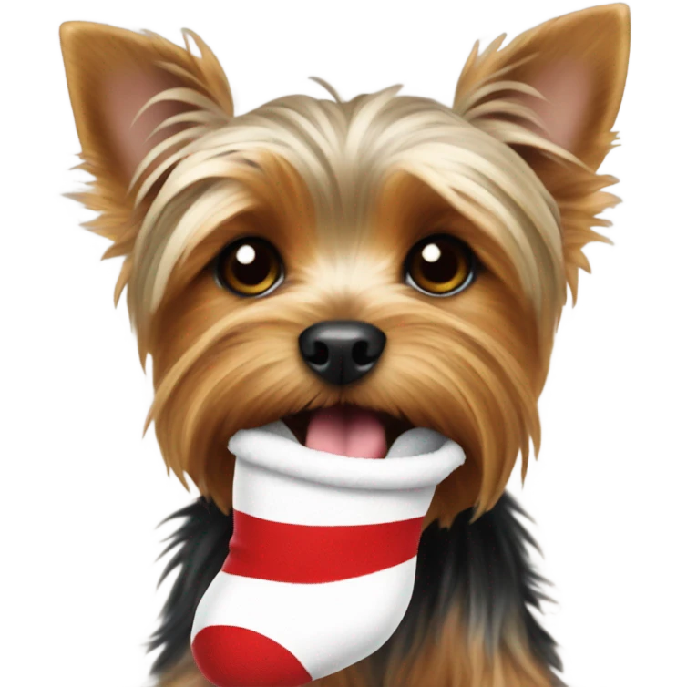 Yorkie with a sock in its mouth emoji