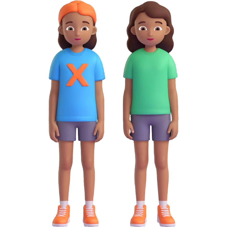 Slightly increase the volume of the upper body of the girl, separate the girl and the boy from each other, make the skin color the same for both. Keep the cartoonish 3D style. Keep the background transparent. emoji