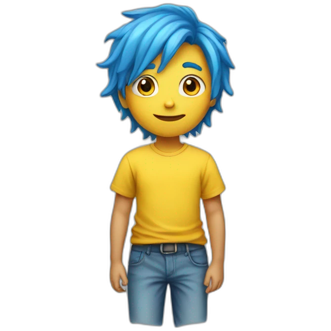 A kid with blue hair and yellow t-shirt emoji