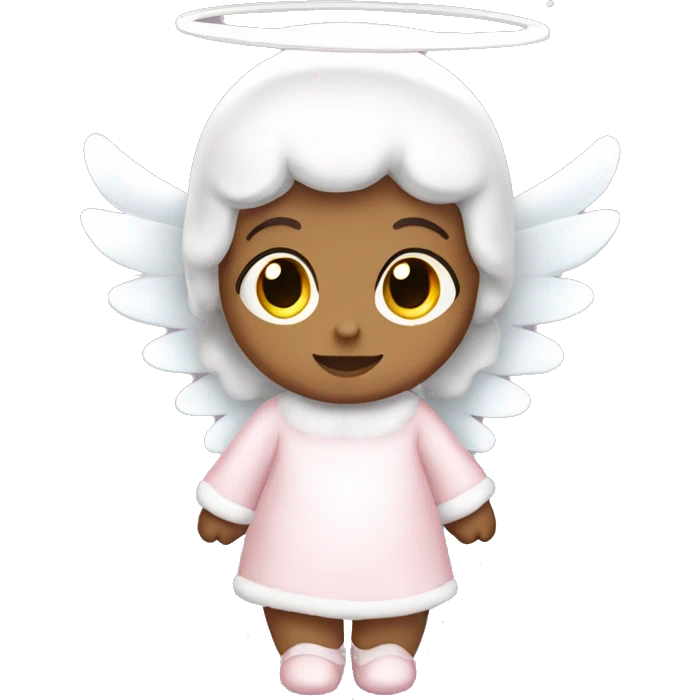 Christmas, white baby angel with light pink, snowy clothes, and bows  emoji