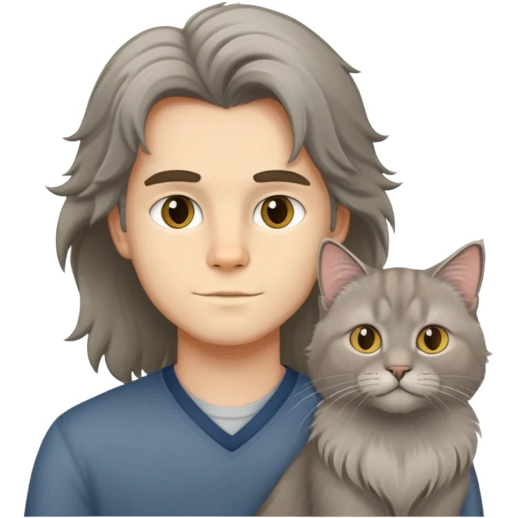 boy with a grey longhair cat and a British longhair golden cat emoji