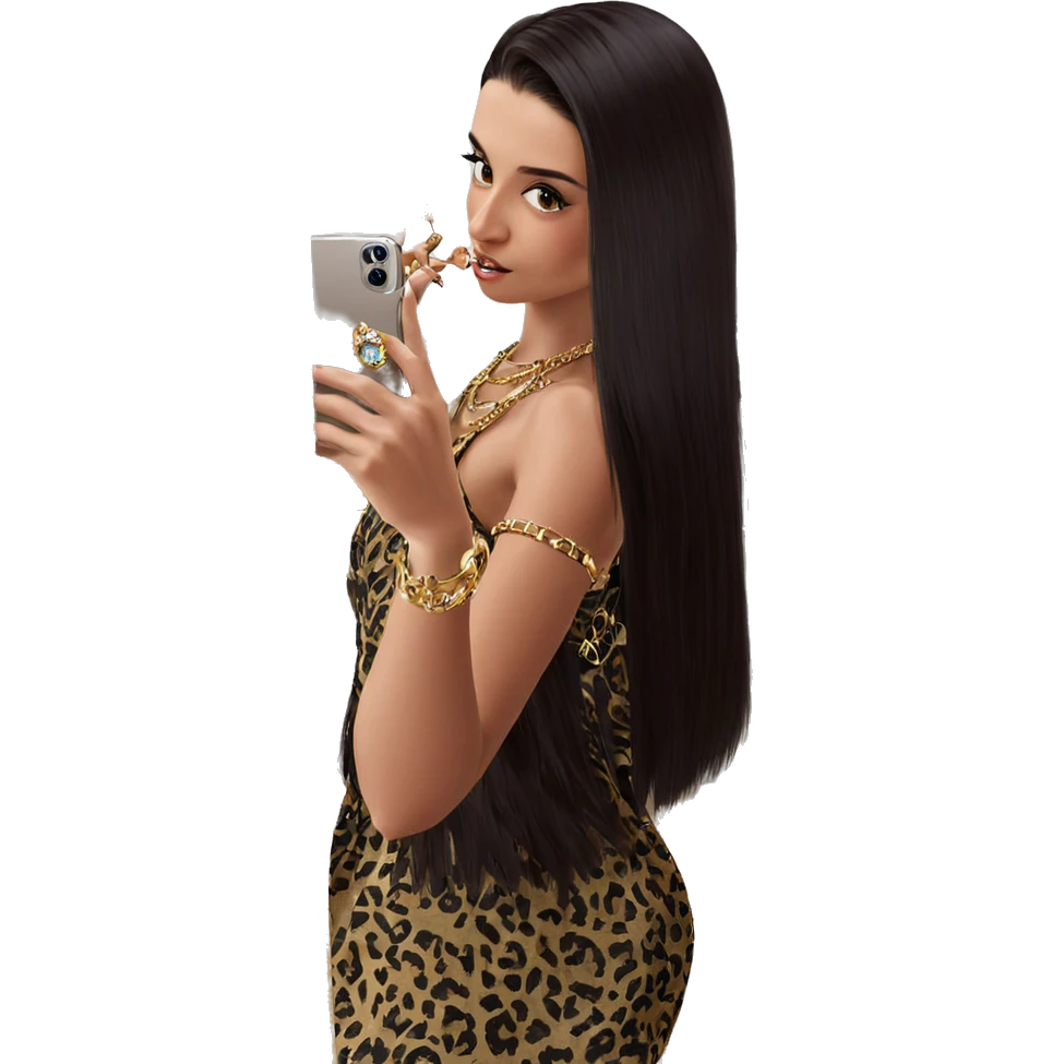 girl taking selfie with jewelry emoji