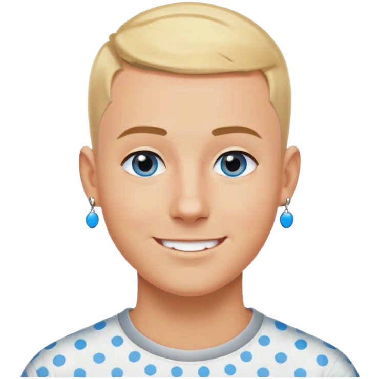 Man with blue eyes and messed up short blonde hair buzz cut at the sides and very tanned with a good smile and black dot earrings emoji